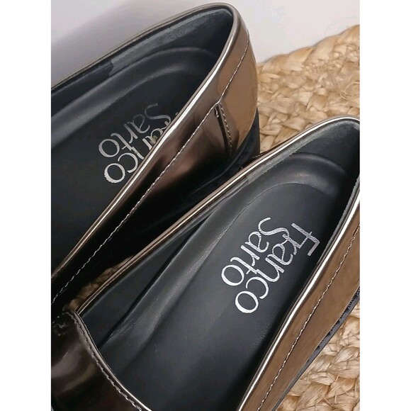 Franco Sarto Sz 5.5 Carolynn Loafers Metallic Pewter Silver w/ Tassels Lugg Sole - Picture 9 of 16